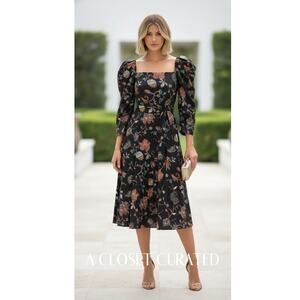 Mille Floral Midi Dress XXS Black NWT